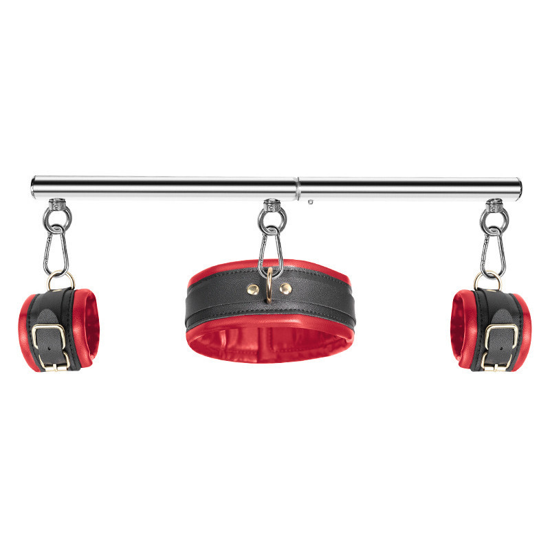 BDSMaster Kit Barre de maintien Collier et Menottes Simply Dom Rouge et Noir